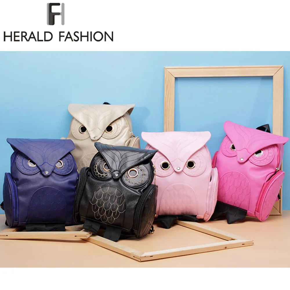 

Женский рюкзак 2021, новый стильный крутой черный рюкзак из искусственной кожи с совой, женская сумка на плечо, школьные сумки Herald Fashion mochila