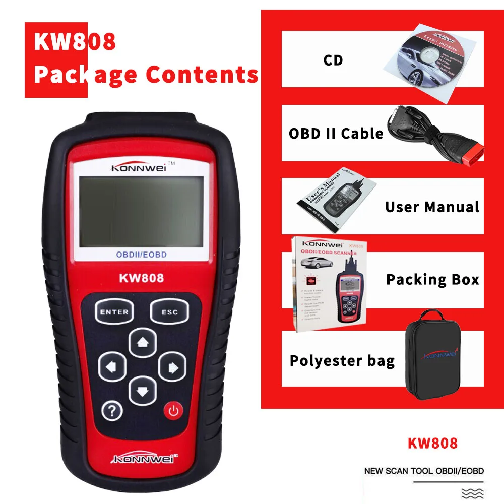 KONNWEI KW808 код неисправности автомобиля OBD2 диагностический сканер EOBD MIL сброс ридер