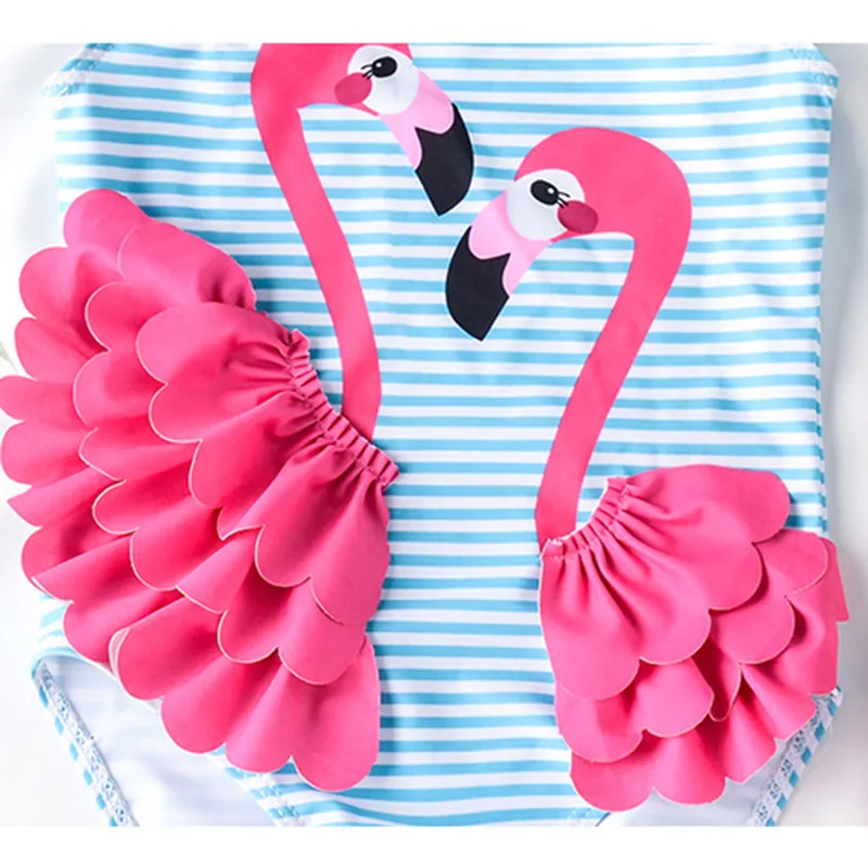 Слитный купальник для маленьких девочек с 3D фламинго Пляжное бикини купальный