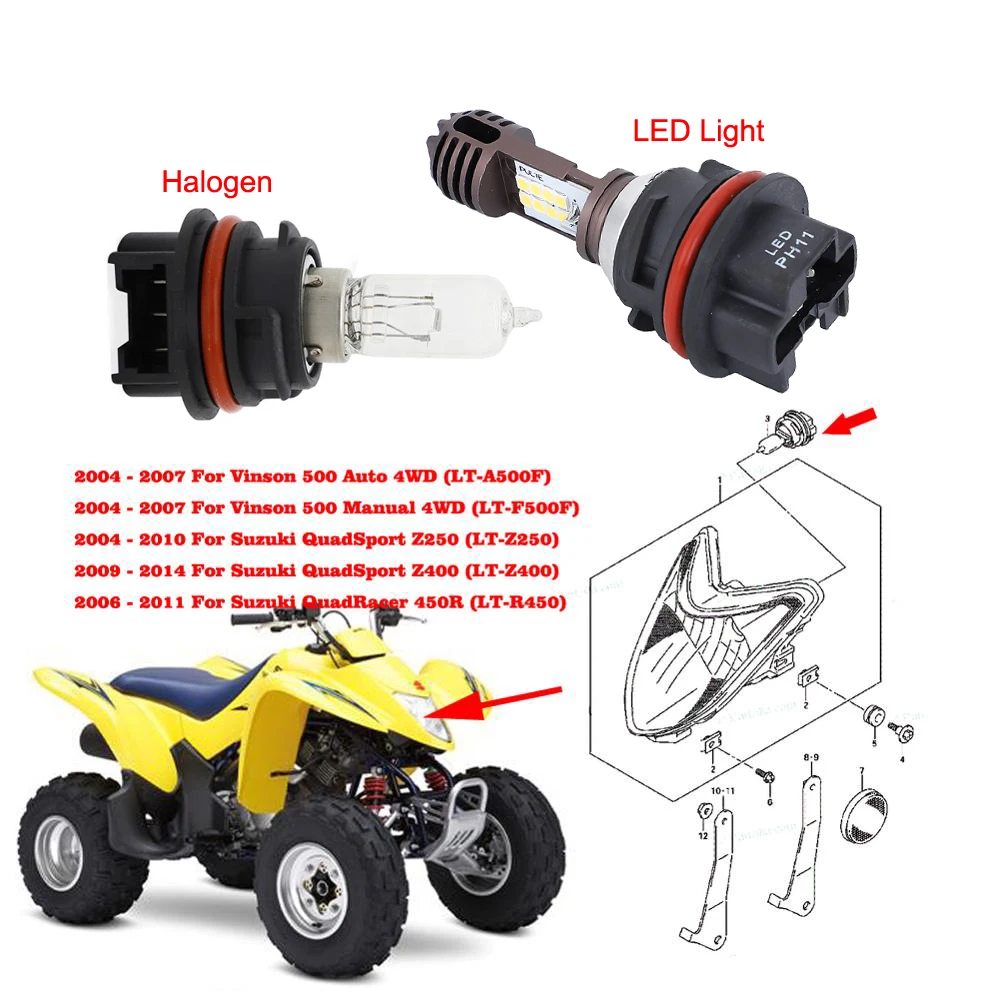 ATV супер белый дальний/ближний свет Светодиодная лампа для Suzuki QuadSport Z250 LTZ 250 Z400