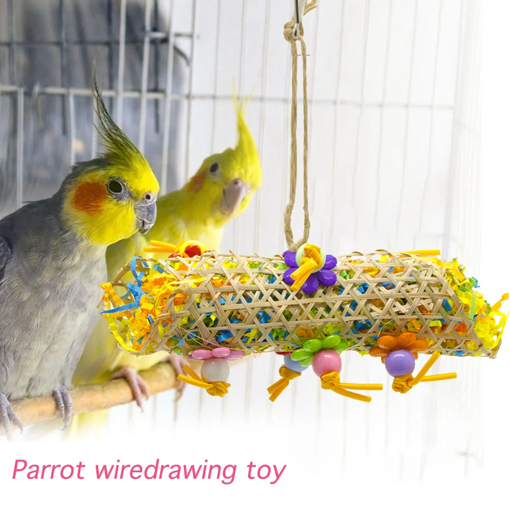 

Parrot Shredding Toys Chewing Foraging Hanging Cage Rattan Paper Strings Drawing Toy Relieve Boredom Pastime Pet Birds Supplies