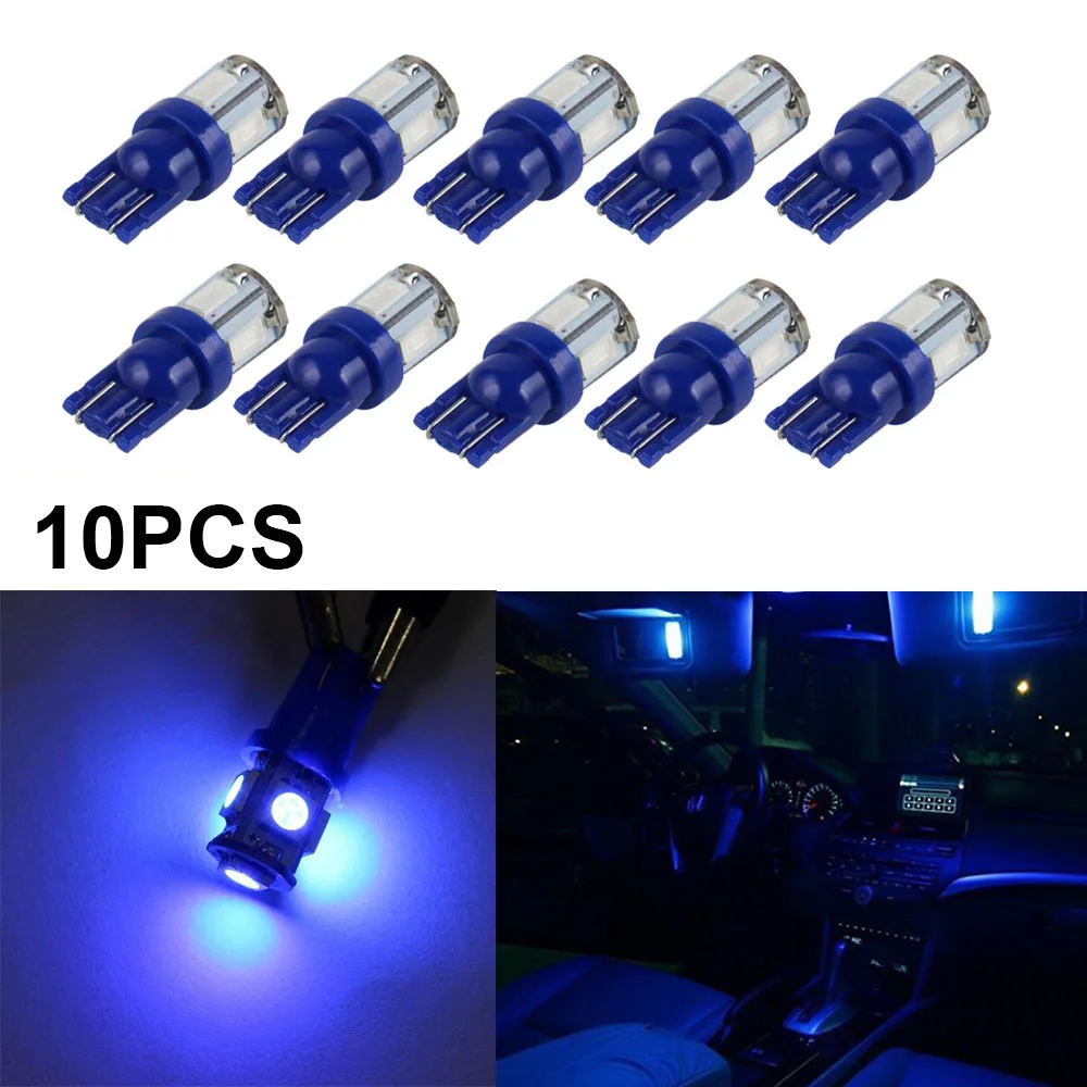 

T10 W5W Wedge LED Car Dashboard Instrument Panel Lights Blue 12V Map Lamp License Plate Lamp Car Interior Lights 10pcs