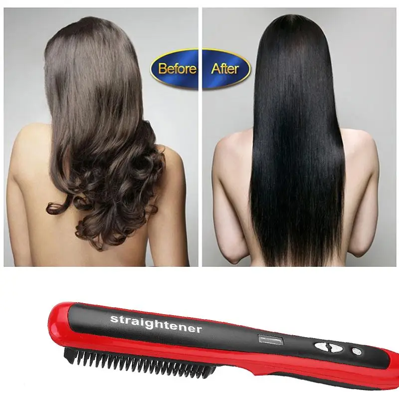 

6 Gear Adjustable Multifunctional Hair Styling Comb Professional Hair Straightener Curler LED Display Comb Quick Hair Styler