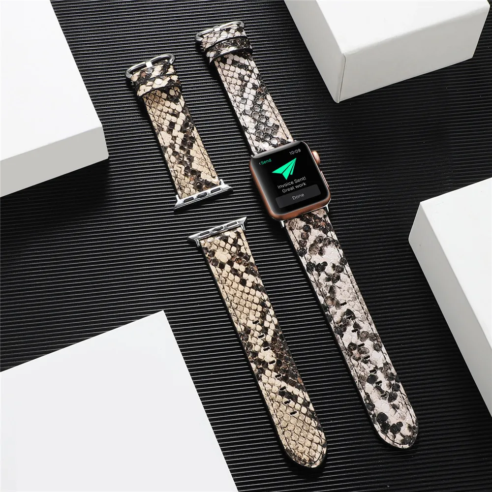 Ремешок кожаный для apple watch 5 4 сменный Браслет из кожи питона iWatch 3 2 38 42 мм|Ремешки