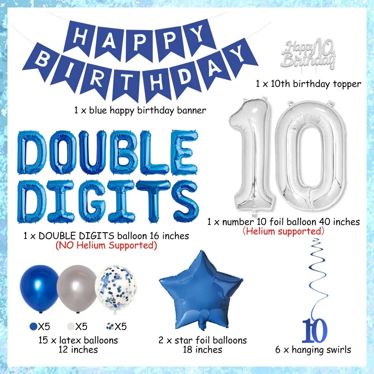 Decoraci&oacute;n de 10 &deg; cumplea&ntilde;os para ni&ntilde;os y ni&ntilde;as, cartel de globos de aluminio azul, suministros de cumplea&ntilde;os para 10 a&ntilde;os-4