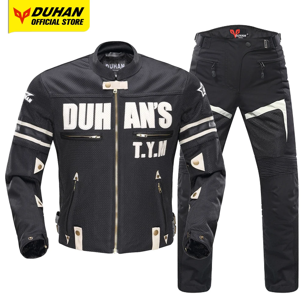 DUHAN Motorcycle Jacket Men Motocross Chaqueta Breathable Moto Jacket Women Summer Cycling Suit Removable Sleeve Body Protector