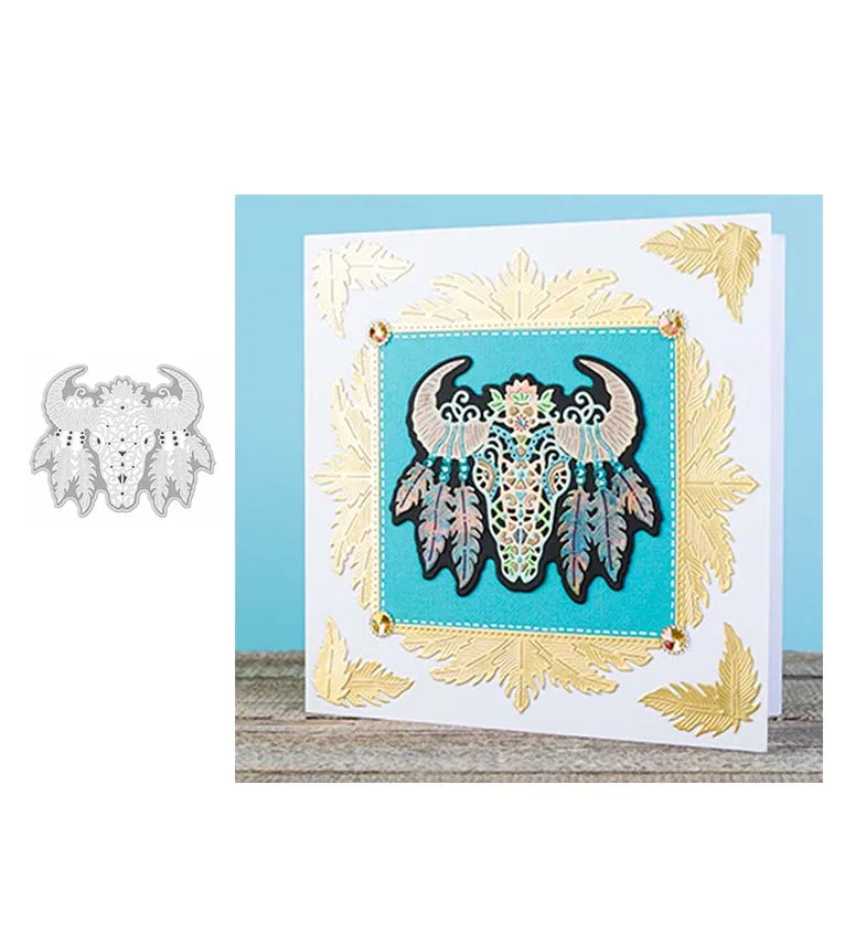 

JC Cow Head Feather Totem Metal Cutting Dies Handmade for Scrapbooking Frame DIY Punch Blade Cut Make Stencil Craft Mold Mould