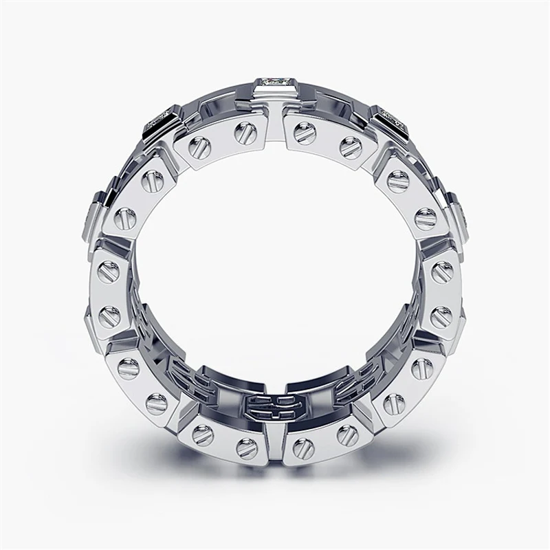 

2021 New Classic Fashion Eternity Band Wedding Ring Wheel Square RF Style Nail Rings For Men Women CZ Jewelry