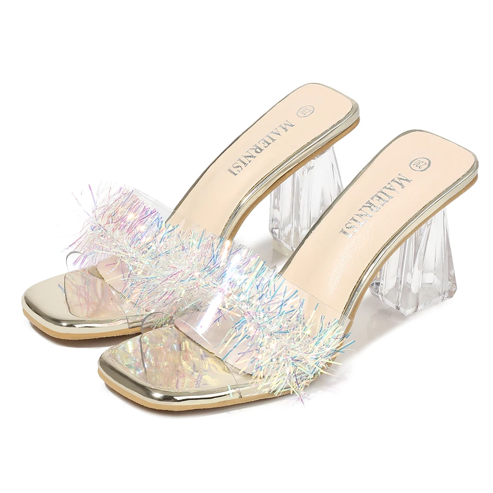 Сандалии женские прозрачные из ПВХ шлепанцы с открытым носком высокий каблук
