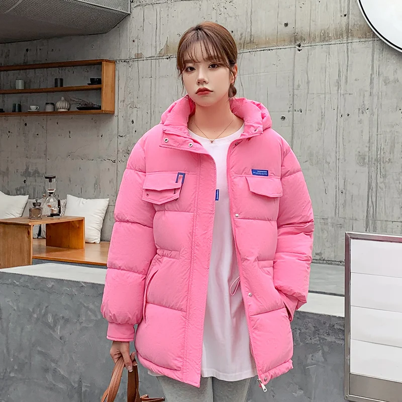 2022 Women Winter Autumn Jacket Cotton Padded Hooded Oversized Loose Female Thick Coat Short Solid Casual Women's Parkas Korean