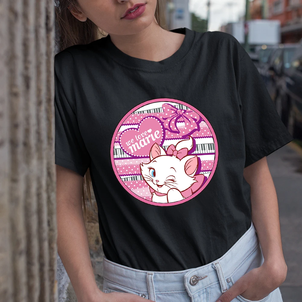 

AristoCats Tee Shirt Femme Fashion Youth Sweet Style Marie Cat Clothes Tops Black Comfy Breathable Casual Shirt Women Summer