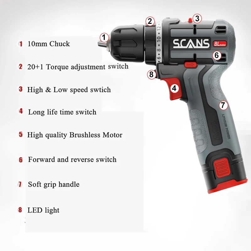 

16V Brushless Drill Cordless Screwdriver 40Nm Electric Drill Electric Screwdriver Li-ion Battery Mini Drill Power Tools S160