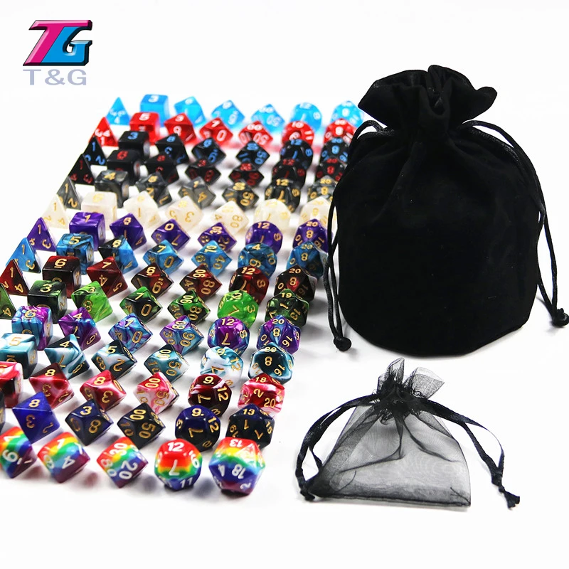 105 красочных игральных костей с черной сумкой T & G Rainbow 15 комплектов D4 D6 D8 D10 % D12 D20