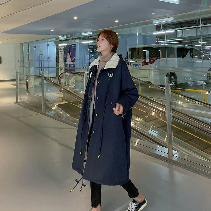Women's Winter Jacket Thickened 2021 Female New Style Cotton Jacket Women's Knee-length Winter Loose Cotton Jacket Solid ColorC6