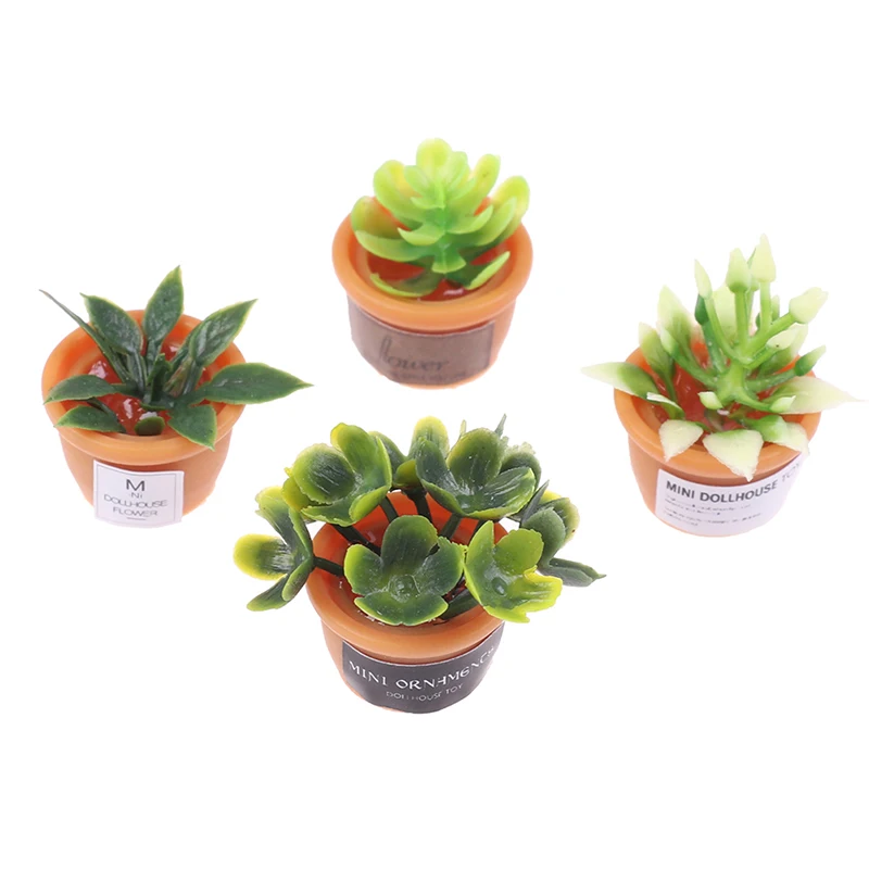 

4Pcs Mini Round Plastic Plants Dollhouse Miniature Green Mini Potted For Green Plant In Pot