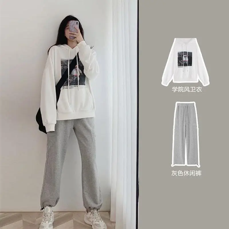 

Set college style autumn new female student thickened sweater + casual pants ladies two-piece suit
