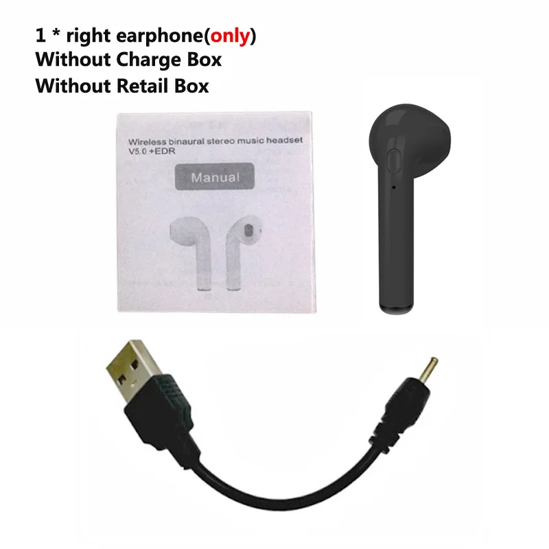 only 1 Black No Box TWS i7S беспроводные наушники-вкладыши Bluetooth V5.0 гарнитура музыкальные наушники-вкладыши с зарядкой для iPhone Xiaomi всех смартфонов - Цвет: only 1 Black No Box