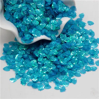 transparent blue Блестки 7 мм пайетками Морская раковина форма Блестка ПВХ свободная ткань Блестки Разноцветные Блестки для рукоделия искусство маникюрный материал 20 г - Цвет: transparent blue