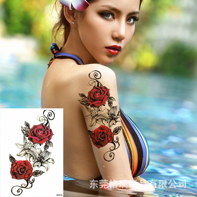 Sexy Body Art Tattoos Temporary Sticker Red Rose Fake For Women Waterproof | Красота и здоровье