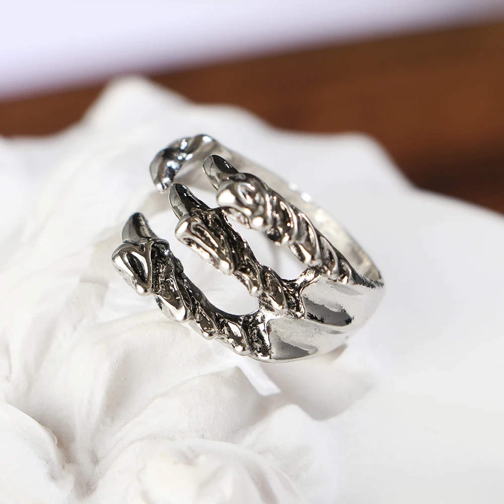 2019 New Mystery Jewelry Gothic Punk Antique Eagle Claw Ring Fashion Men's Opening Talon Rings Silver Adjustable Men | Украшения и