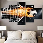 Современная Картина на холсте, 5 шт., настенное искусство, огненный футбол, футбол, делает цель, спорт, сценический городской декор для мальчиков, гостиной