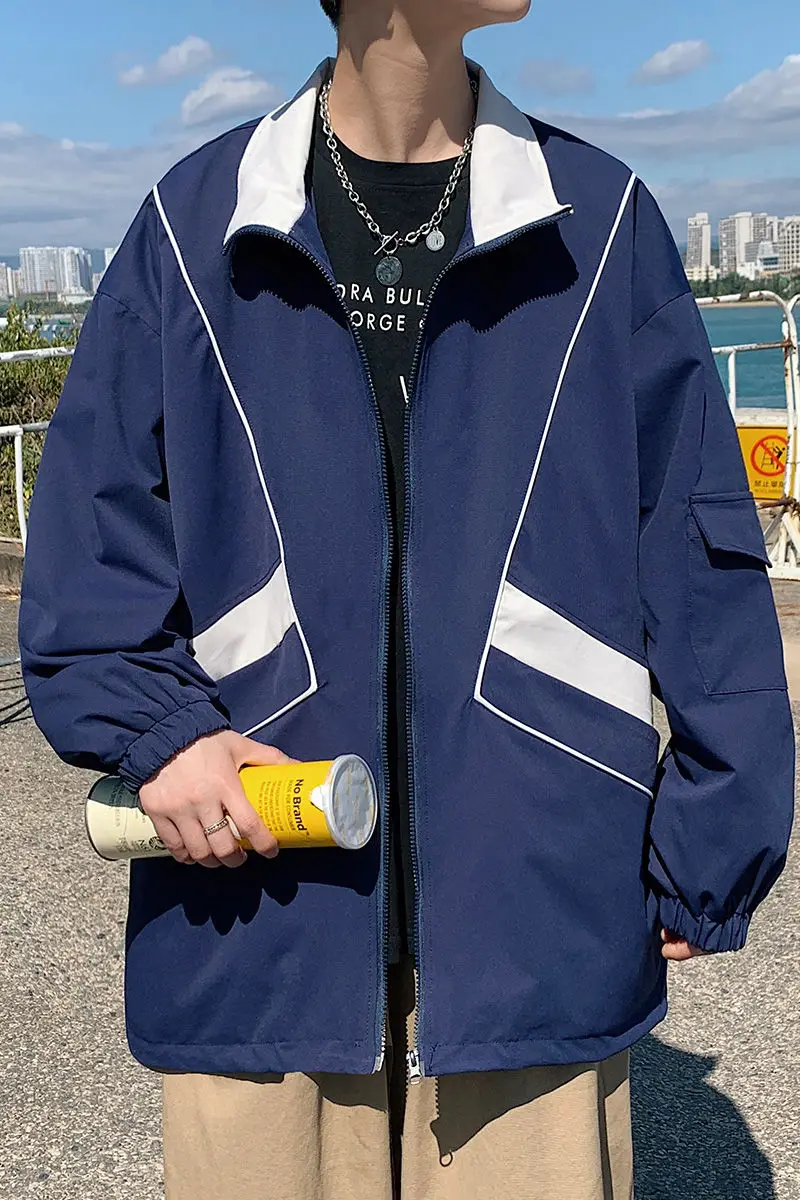 

2021 Spring And Autumn New Youth Popular Men's Loose Large Size Contrast Stand-up Collar Jacket Fashion Casual All-match Top