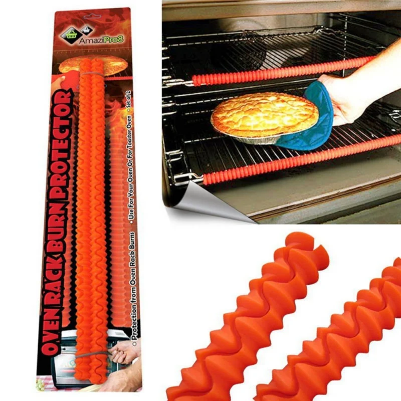 

2pcs Heat Resistant Silicone Oven Rack Guard Shelf Edge Burn Protector Protection Kitchen Tools
