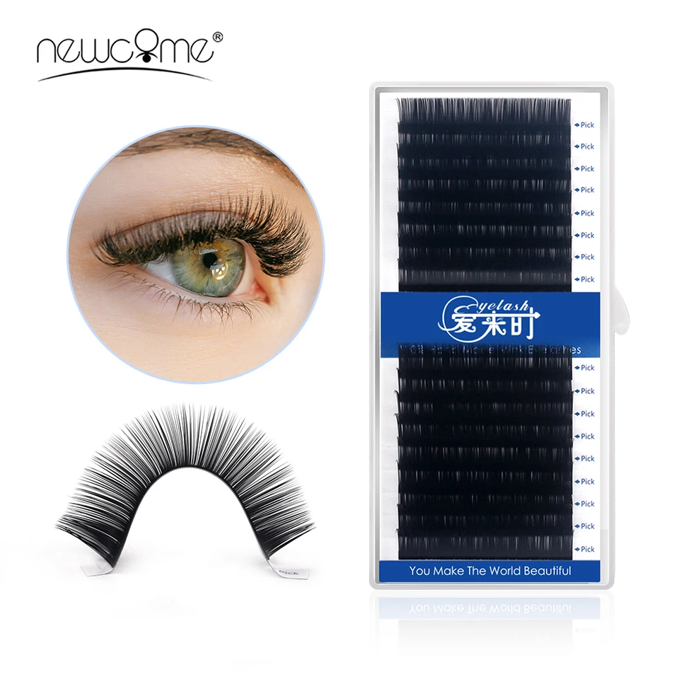 

NEWCOME 16 Rows Individual Eyelash Extension Korean Silk Mink Eye Lashes B C D Curl Lash False Russian Volume Eyelashes Makeup