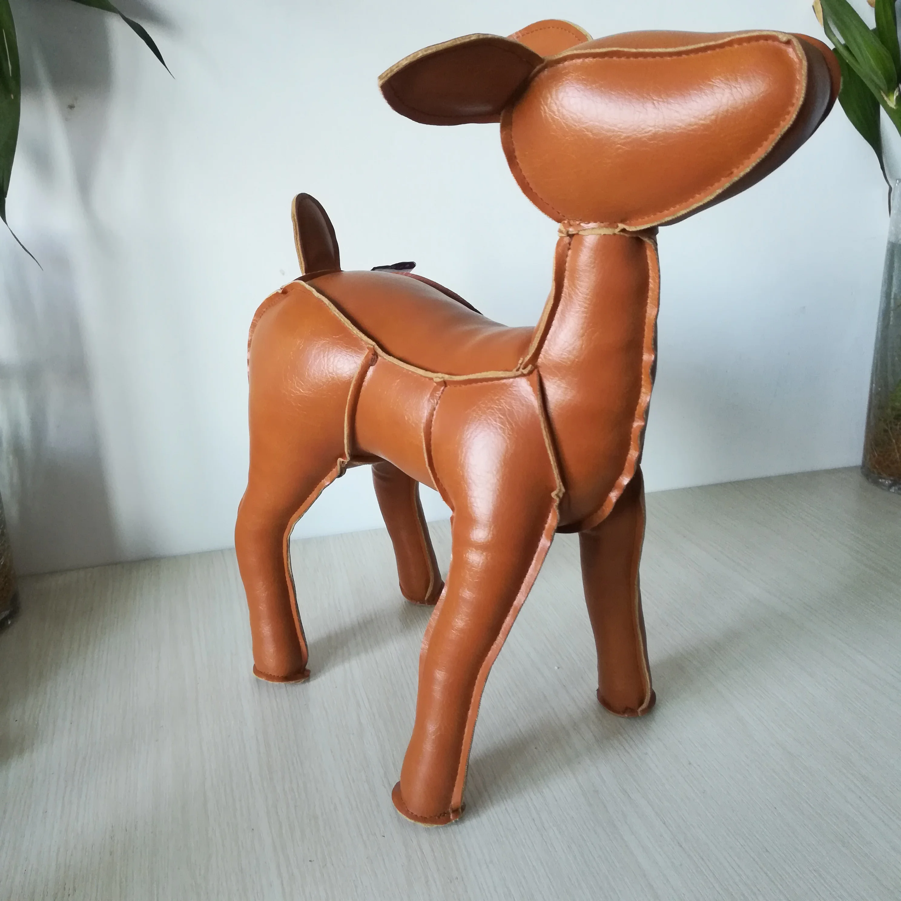 

about 30x33cm lovely sika deer plush toy PU Leather brown deer soft doll birthday gift s0858