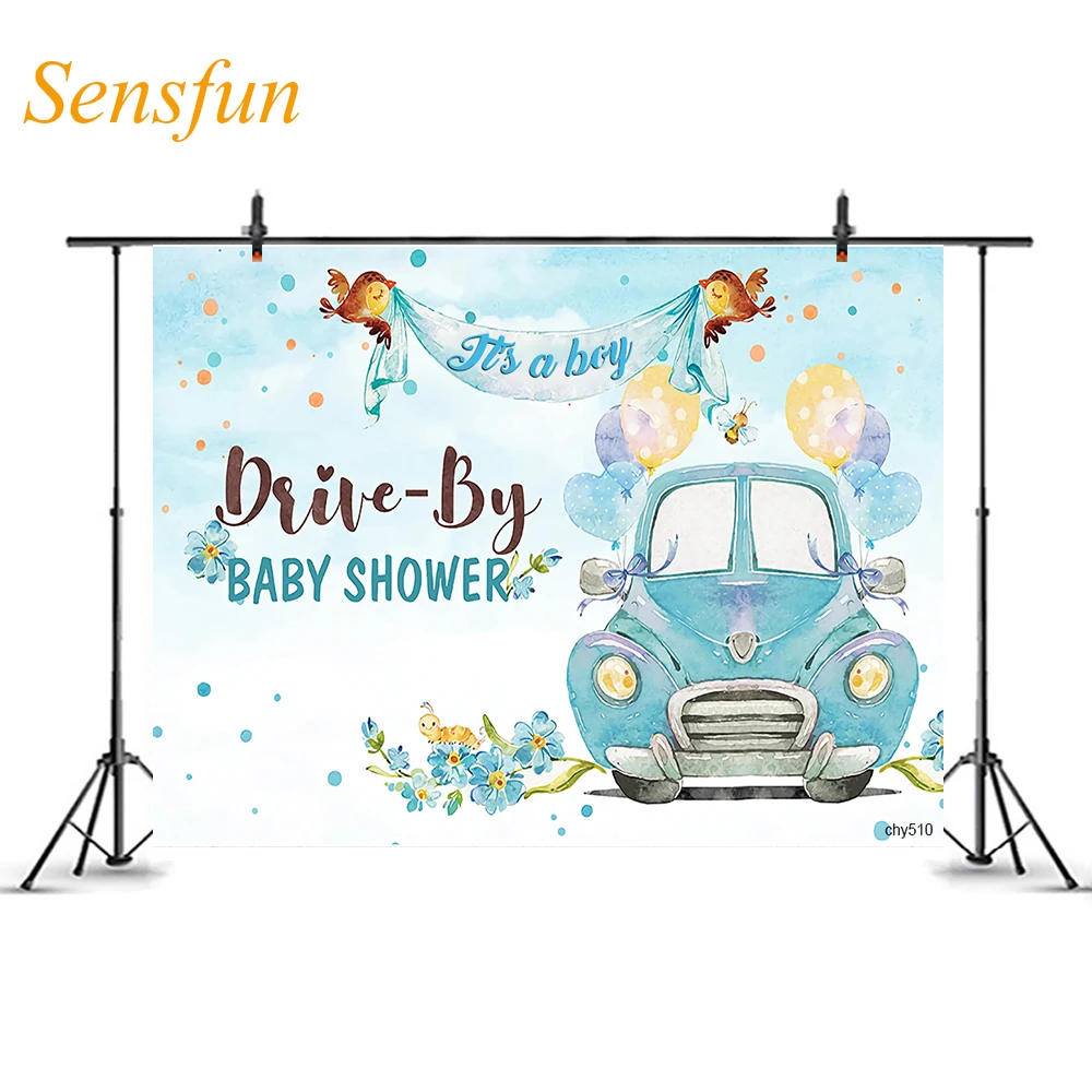 

LEVOO Photo Background Gender Reveal Boy Car Drive-By Baby Shower Backdrop Photography Photocall Photo Booth Photo Studio
