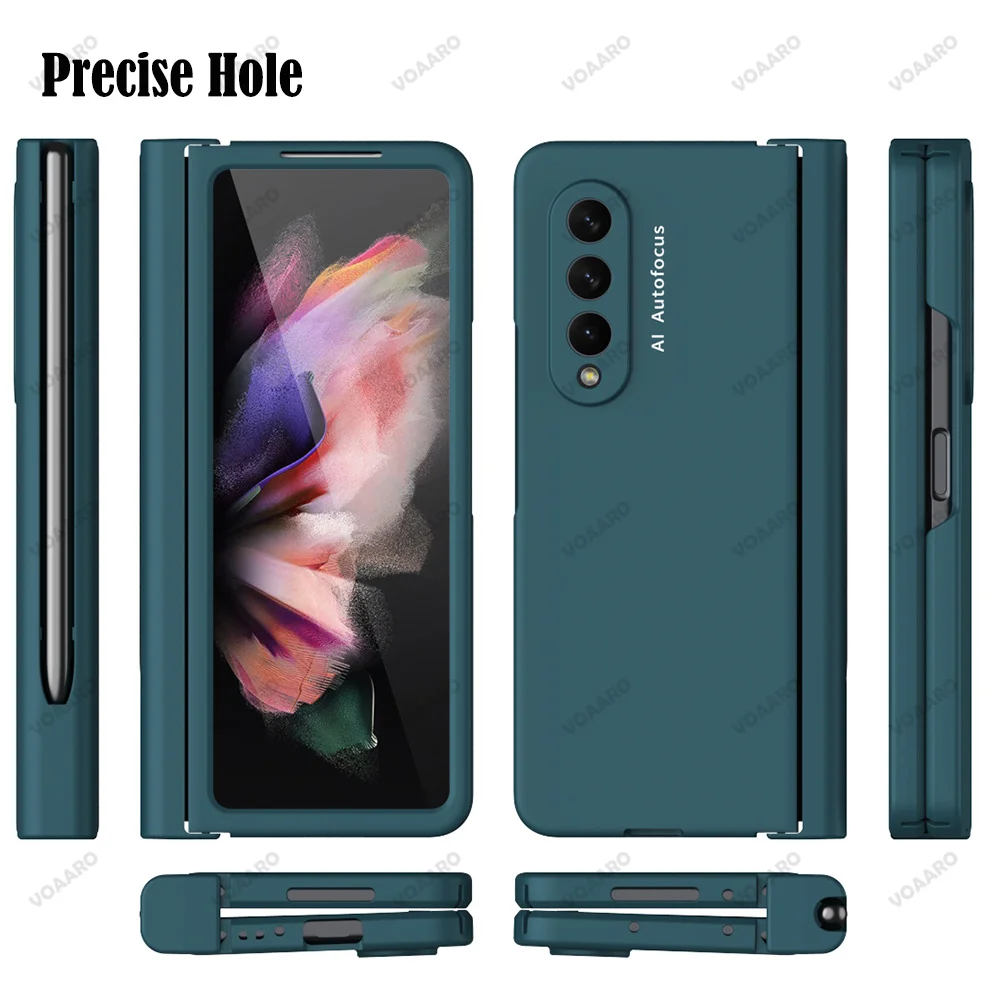 Funda plegable con 3 bisagras para Samsung Galaxy Z, soporte con ranura para bol&iacute;grafo S, bisagra plegable 3 5G, pel&iacute;cula de vidrio para pantalla frontal-3