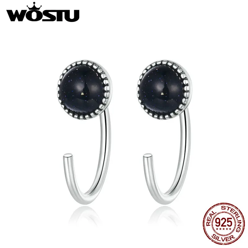 Женские серьги подвески в виде крючка серебристого и синего