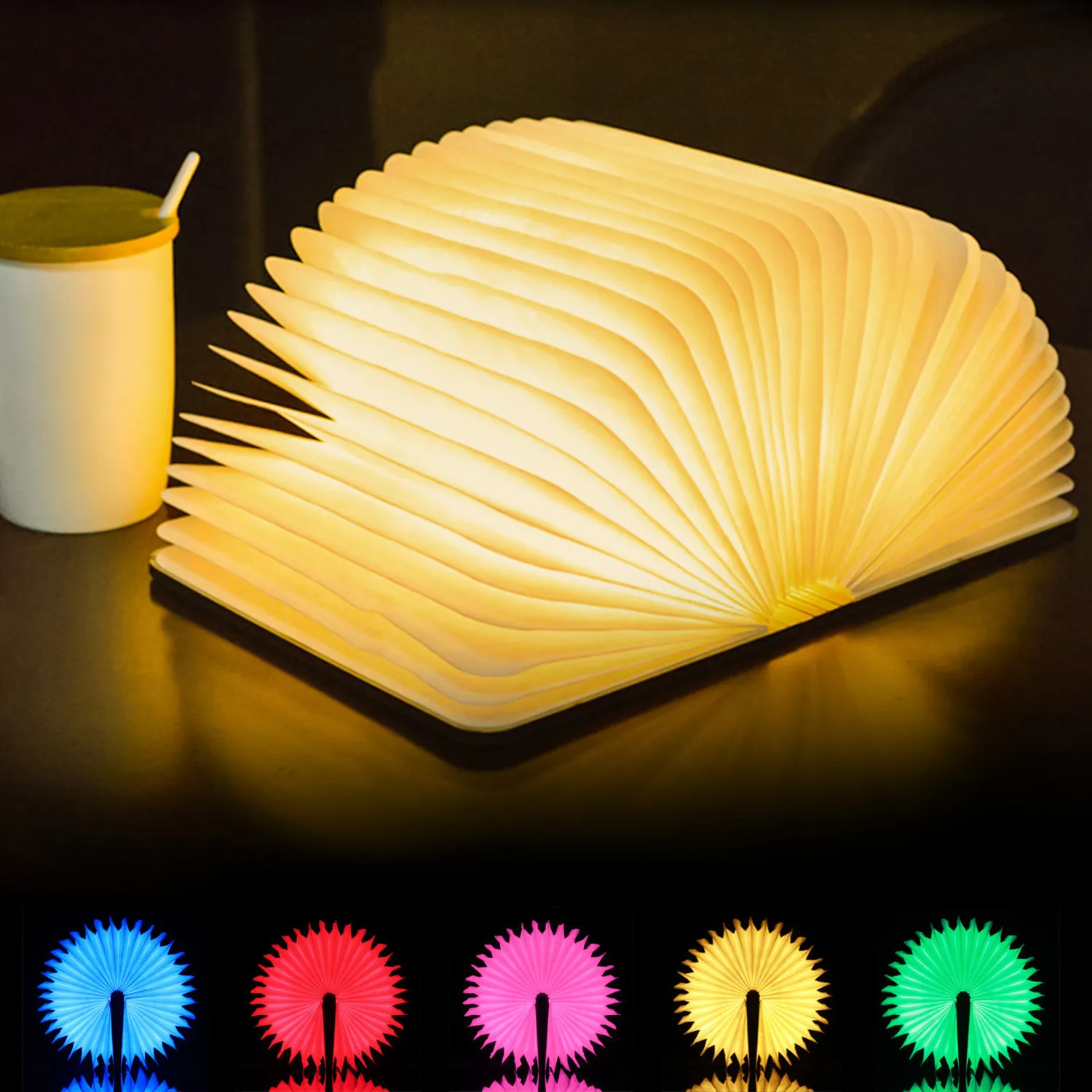 

5 цветов, креативная Светодиодная лампа RGB для книг, деревянный портативный ночник, 5 В, USB-зарядка, магнитная Складная Настольная лампа, украш...