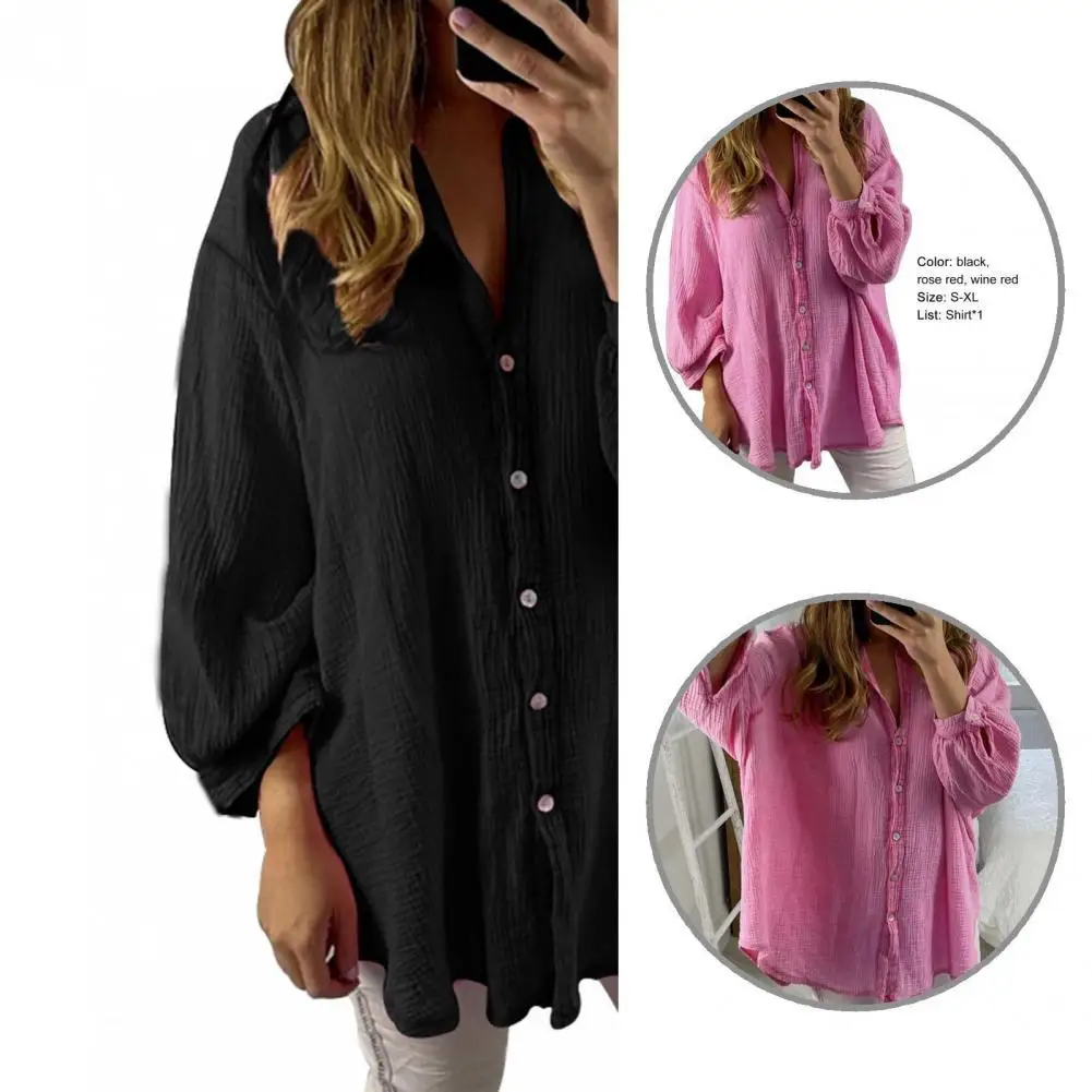 

Lightweight Chic Button Closure Long Sleeve Loose Shirt Button Cuff Casual Shirt Simple Workwear