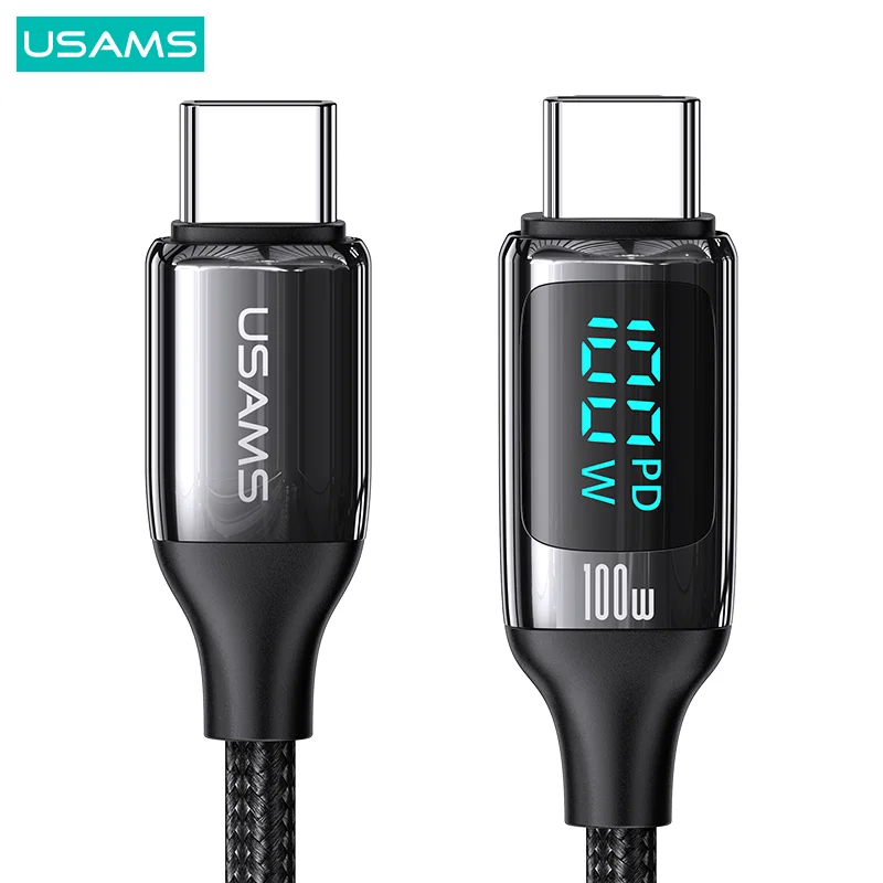 USAMS Светодиодный кабель дисплея 100W 6A PD QC Быстрая зарядка USB A C К типу Телефонный