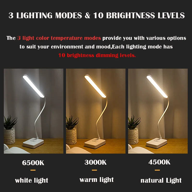 LED Desk Lamp 3 Lighting Modes Light Eye-Caring Office Table Lamps with USB Charging Dimmable Reading Night Flexible | Освещение
