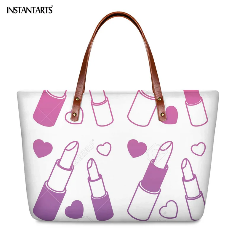 

INSTANTARTS Women's Large Handbag Lipstick Pattern Printing Daily Portable Bag LadiesTop-handle Bag New Fashion Shoulder Bag