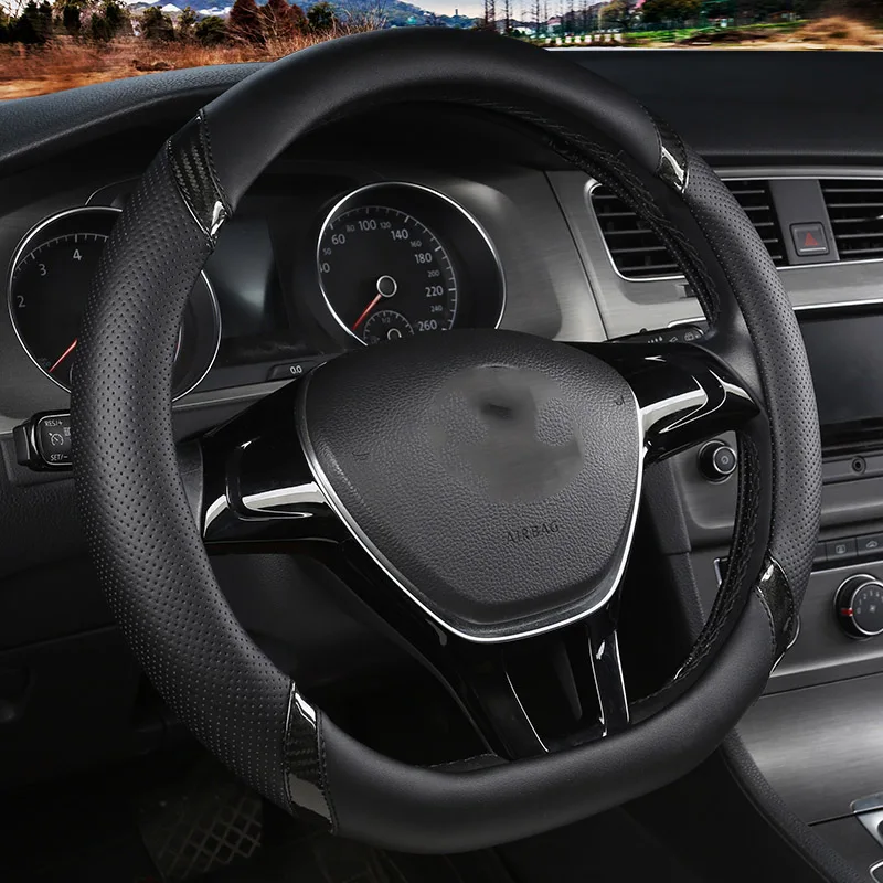 

Чехол на рулевое колесо D-образной формы, искусственное + углеродное волокно для Geely Atlas Emgrand EC7 Coolray VW Golf 7 Hyundai Santa fe 2014-2020