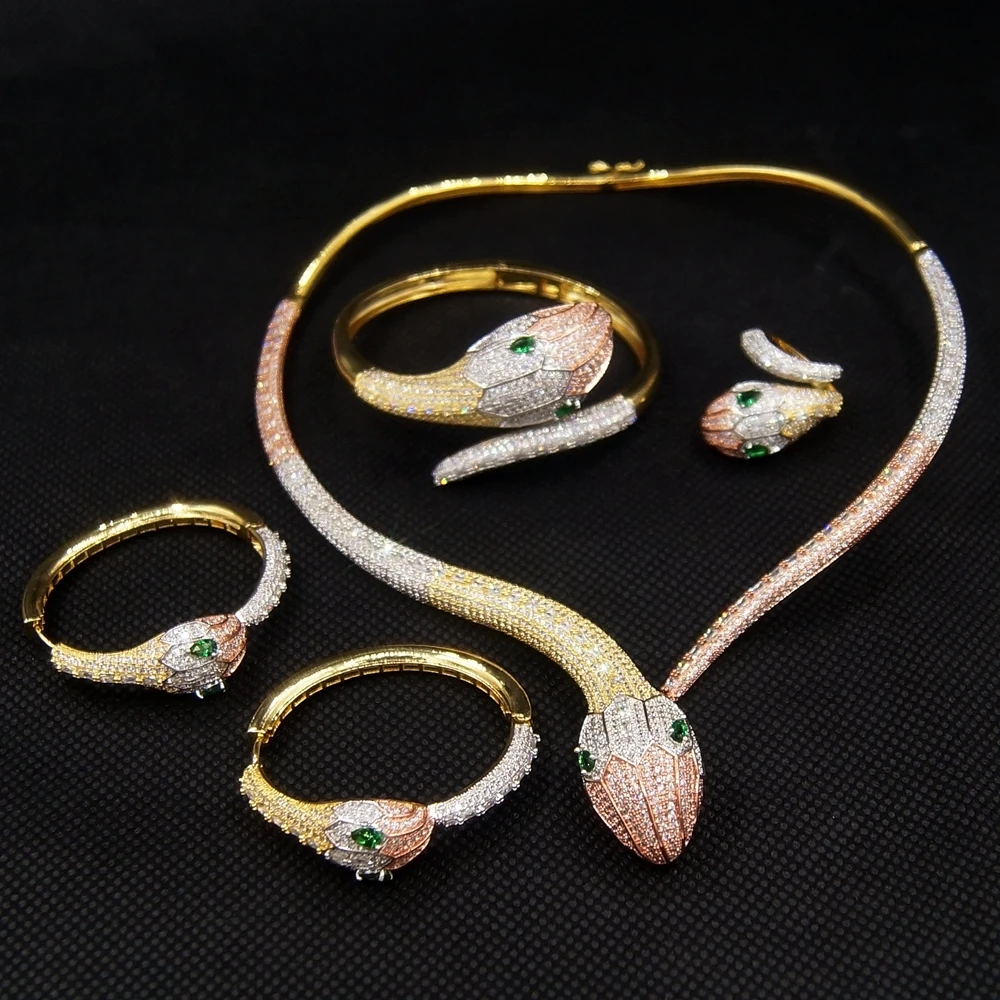 comprar Yulaili Cobra Forma Completa Zircônia Cúbica Gargantilha Colar Brincos Do Parafuso Prisioneiro Pulseira Anel Para As Mulheres Alta Qualidade Conjuntos De Jóias Por Atacado