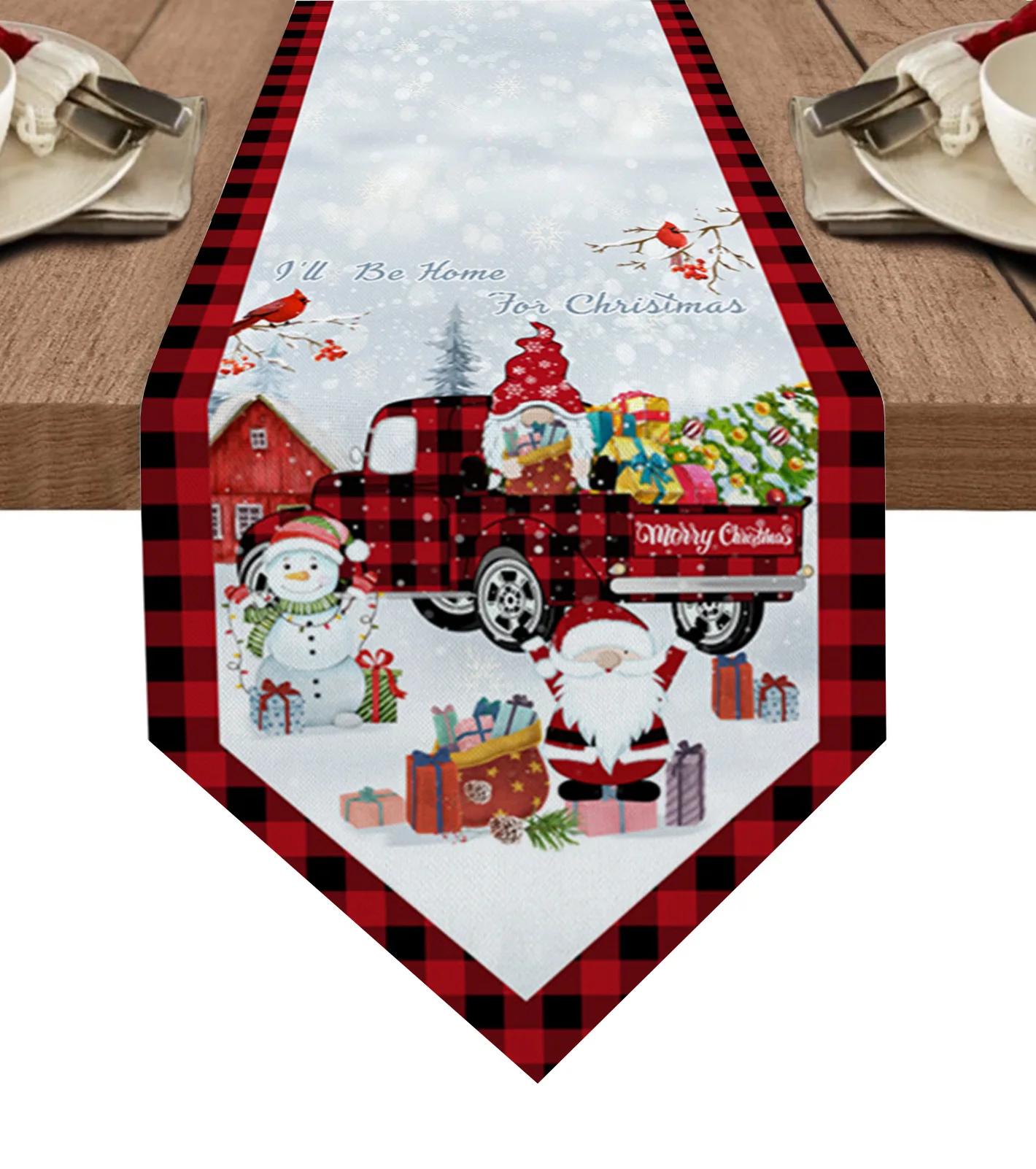 

Christmas Truck Snowman Gnome Table Runners Christmas Table Decoration Tablecloth Home Wedding Holiday Restaurant Table Cover
