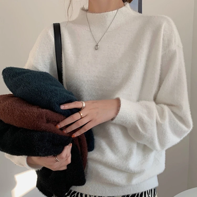 

Aibeauty New Autumn Winter Solid Fake Mink Cashmere Warm Oversize Korean Elegant Lady Jumpers Women's Sweaters Pullover