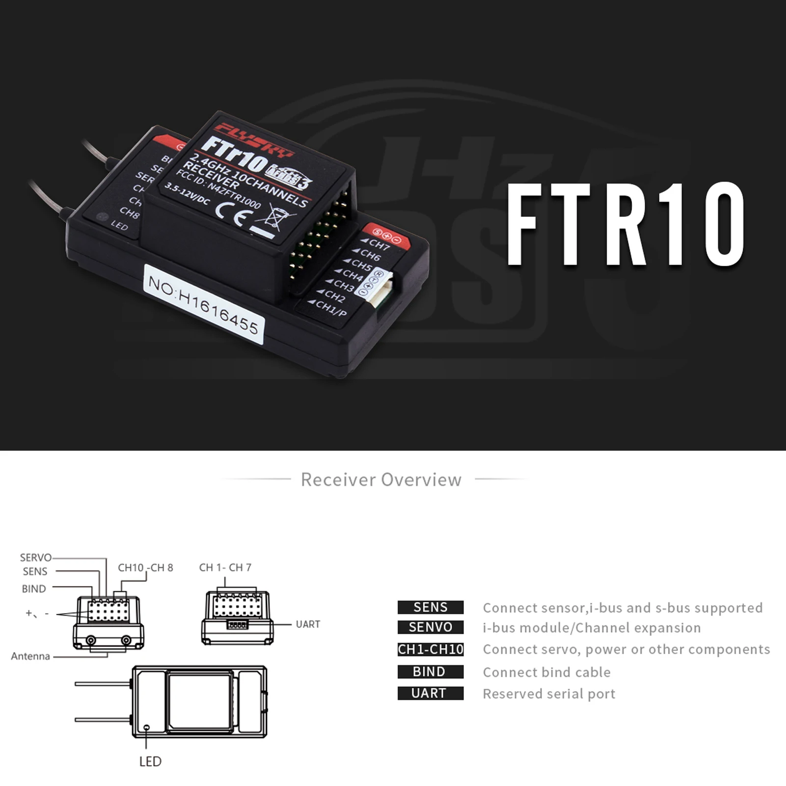 FlySky FTR10 2 4G 10CH AFHDS 3 RC приемник двойная антенна Поддержка i BUS с помощью которого