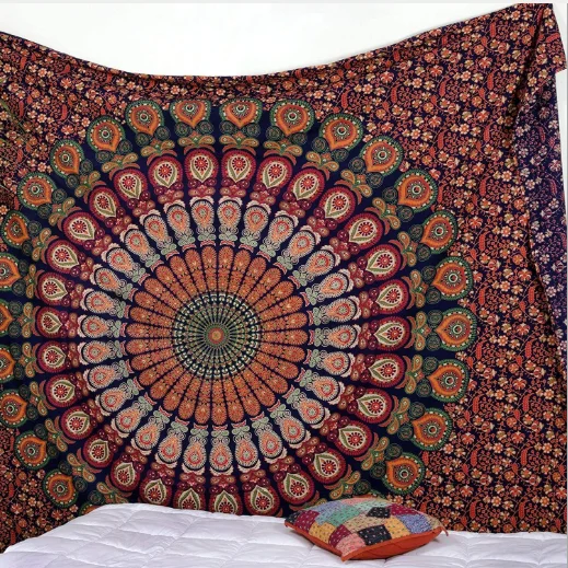 

Bohemian Fantasy Peacock Mandala Wall Hanging Flowers Bedding Tapestry Printing Hanging Cloth Wall Decoration Background Cloth