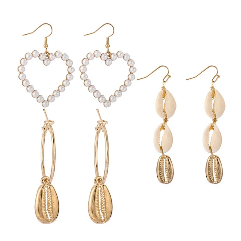 

Элегантные Золотые пляжные серьги-подвески в виде ракушек, морских звезд, сердечек, жемчужин, набор женских сережек-подвесок