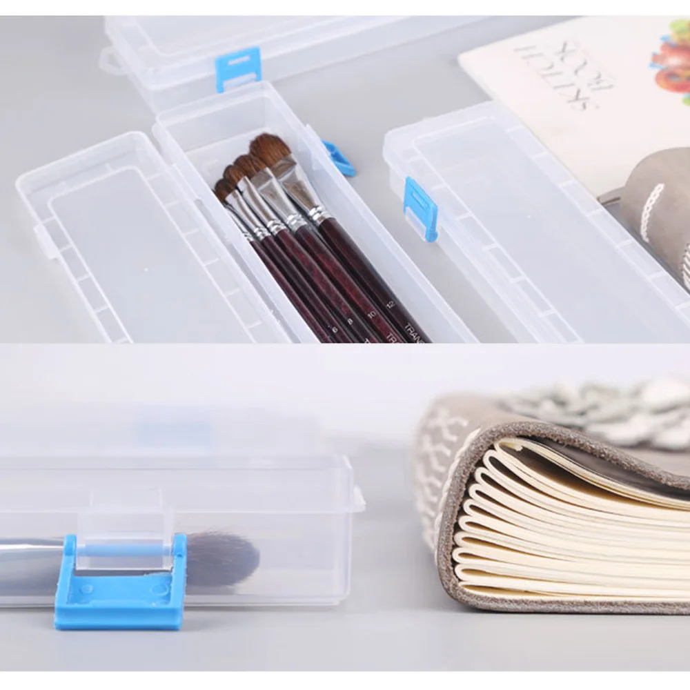 

1pc Transparent Pen Box Stationery Storage Box Portable Pen Holder Pencil Case Watercolors Box
