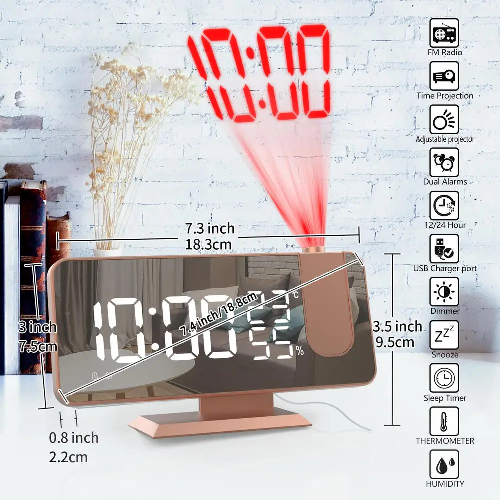 

Projection Alarm Clock Electronic USB Smart Home Humidity Display Desktop Decoration FM Radio Time Projector LED Digital Wake Up