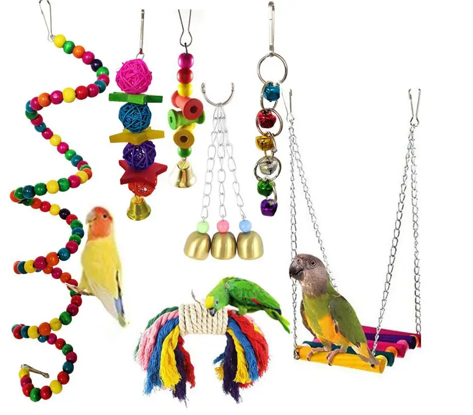 

7PCS/Set Combination Parrot Toy Bird Articles Parrot Bite Toy Bird Toys Parrot Funny Swing Ball Bell Standing Training Toys