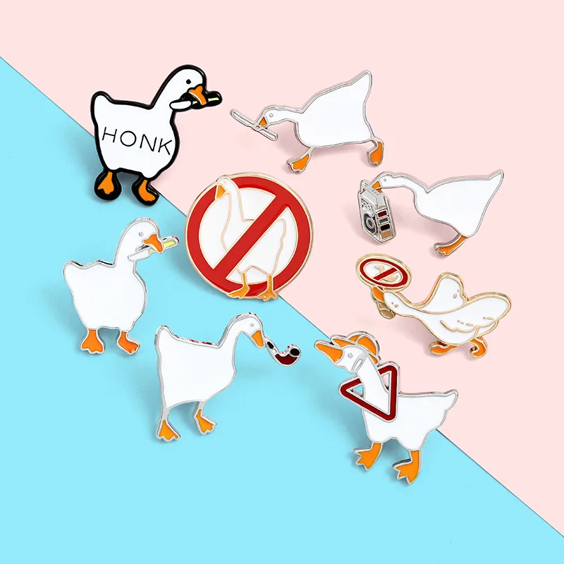 

White Goose Lapel Pins Cartoons Enamel Badges Cute Anime Brooches On Backpack Women Hijab Pins Art Mini Decorative Badges Brooch