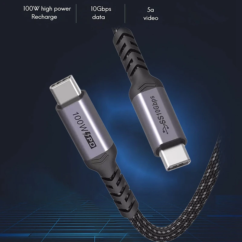 

USB3.1Gen2 100W Double-Head Type-C Male to Male Cable PD Fast Charging with E-Mark 5A Charging Cable