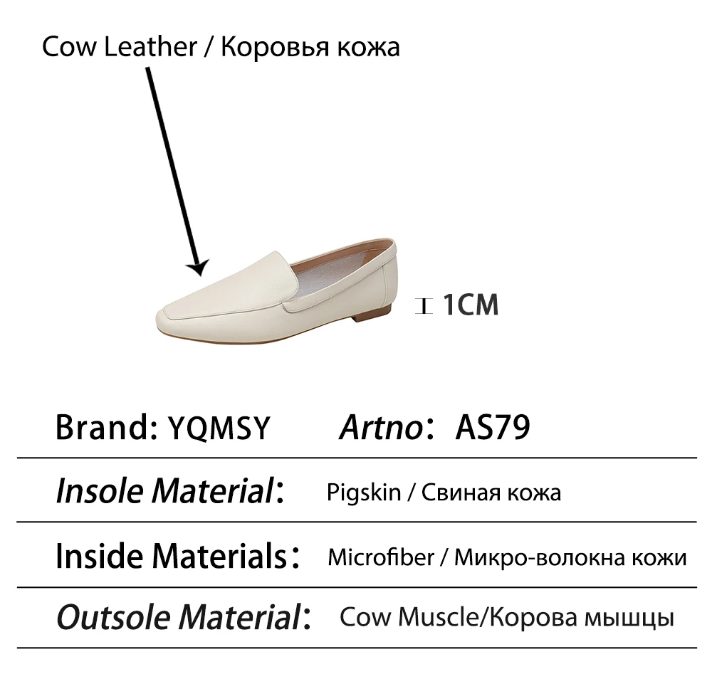 

YQMSY Casual Women Flat Shoes Genuine Leather Square Toe Solid Slip-On Lady Shoes Office Commute Soft Bottom Shallow Shoes AS79